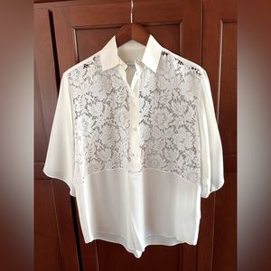 Valentino oversized silk with lace blouse